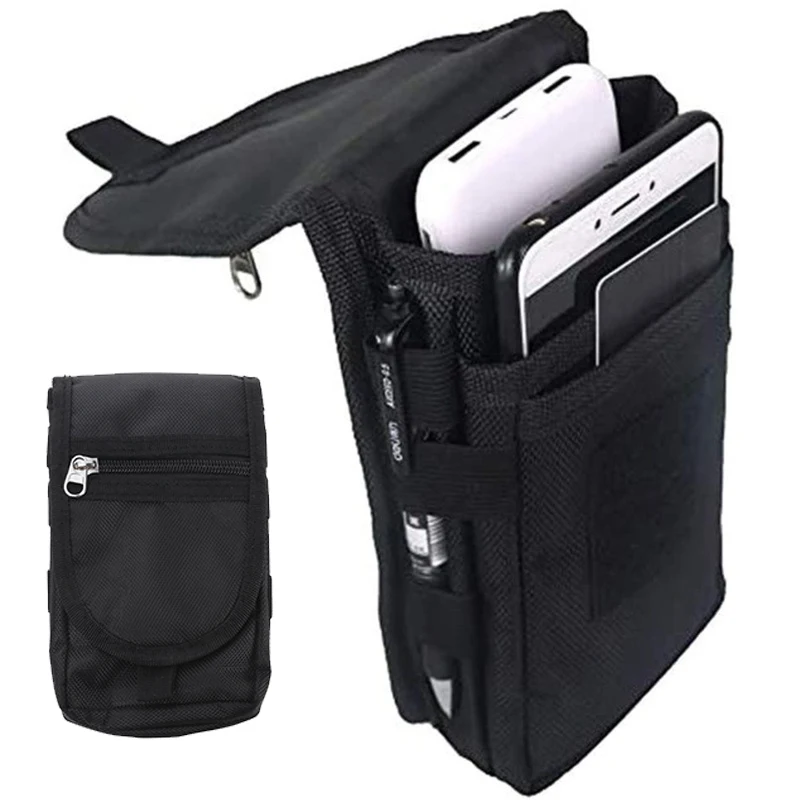 1PC Vertical Oxford Cell Phone Belt Clip Holster Pouch Bag Wallet Card Holder Case Cover Multi-layer Waist Bag for Men
