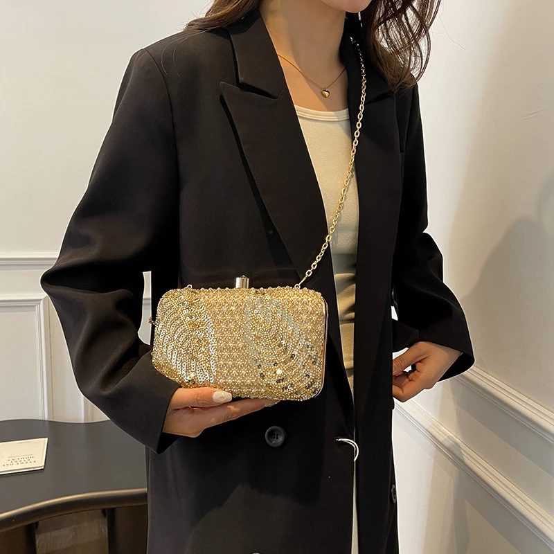 Bolso con caja de lápiz labial para mujer, bolsos de noche dorados y plateados de lujo, bolso de mano de día con asa superior, bolso de boda para mujer, bolso con lentejuelas brillantes