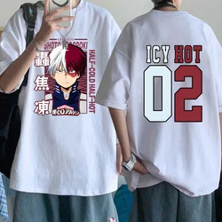 Komik Todoroki Shoto baskı T-shirt yaz Anime desen T Shirt kadın erkek kısa kollu gevşek gömlek