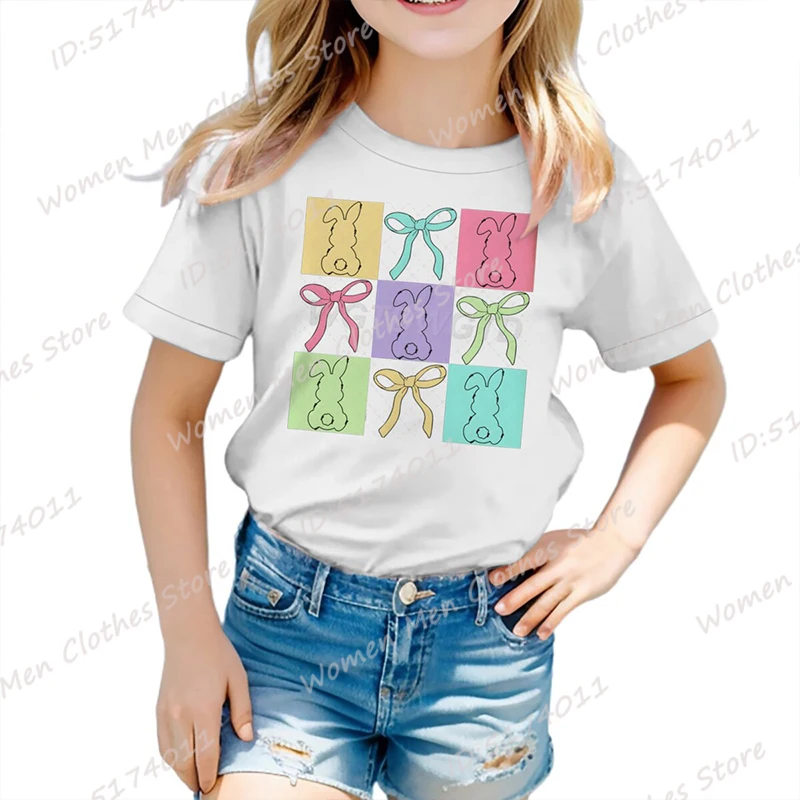 

Funny Easter Day Bunny Bow Pattern Tee Shirt Fashion Children Boys Girls T Shirt Summer Short Sleeve Casual T-Shirt Creative Top