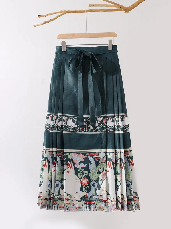 

New Artistic Long Wide Waist Design f-length Skirt with Belt for Women Commute Sle High Waist Knot A-Line Skirt