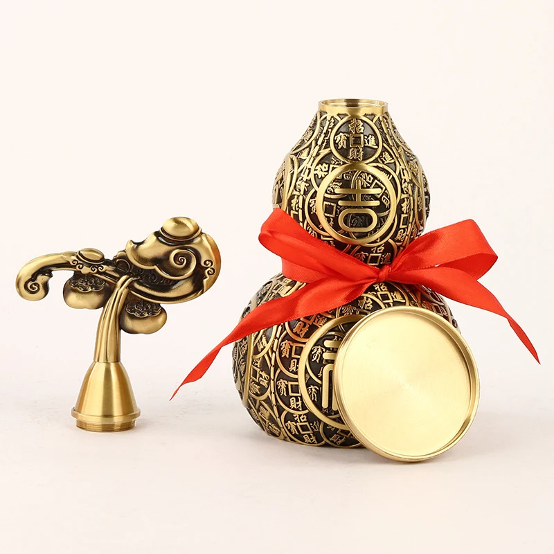 Brass Money Gourd, Auspicious Copper Gourd, Open-Top Copper Gourd, Copper Gourd Home Decor Crafts and Ornaments