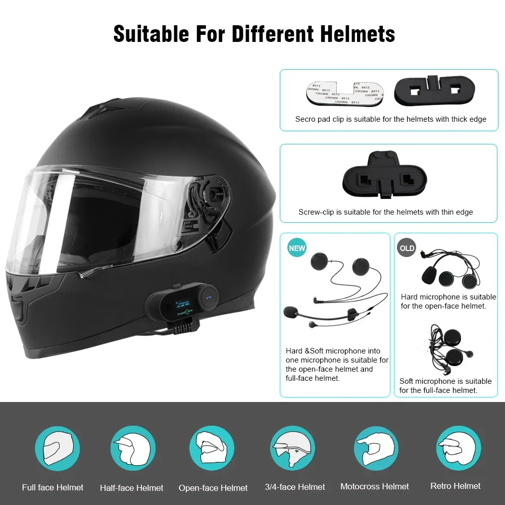 Freedconn T Com SC Bluetooth Motorcycle Intercom Helmet Headset Wireless Communication Interphone BT 5.0 Music Share 6Riders FM