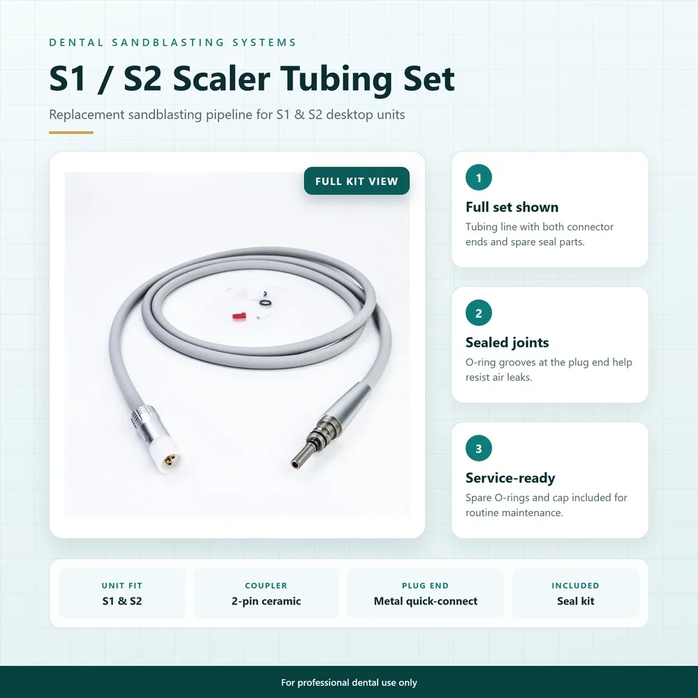 Dental Sandblasting Scaler Tubing for S1S2 Units, Air Abrasion Powder Hose Metal Quick-Connect Plug Ceramic 2-Pin Coupler