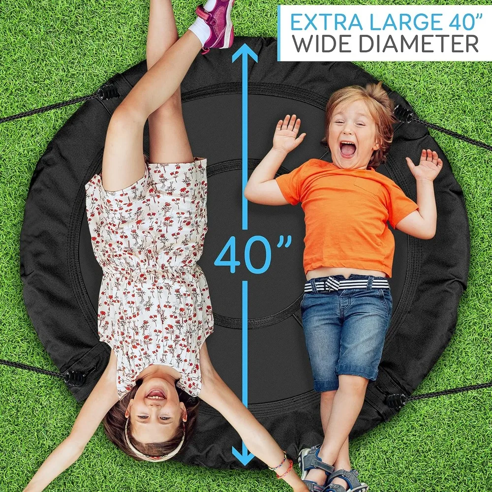 40" Outdoor Tree Swing with Adjustable Ropes and Center Swivel for Kids, Black