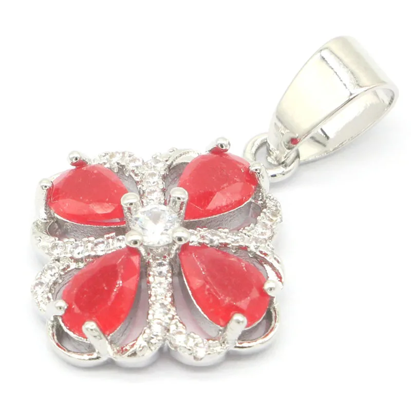 

Buy 4 Get 1 Free 27x17mm Lovely Cute Flower Shape 2.5g Real Red Ruby Real Blue Sapphire White CZ Women Daily Wear Silver Pendant
