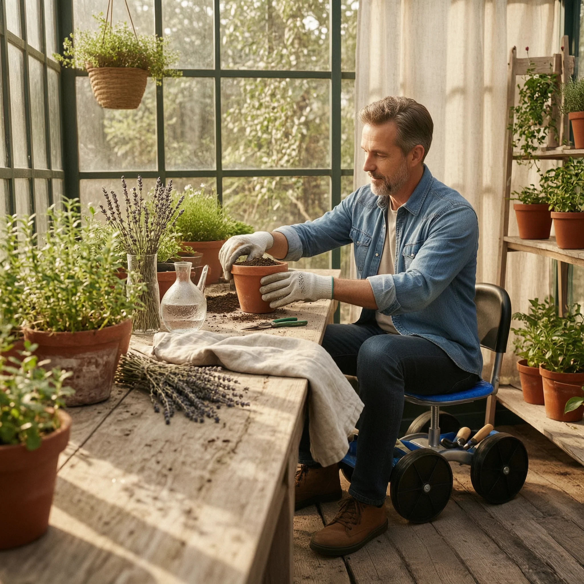 Garden Work Seat with Wheels Height-Adjustable Rolling Garden Stool with Wheels Multi-Purpose Comfortable for Gardeners