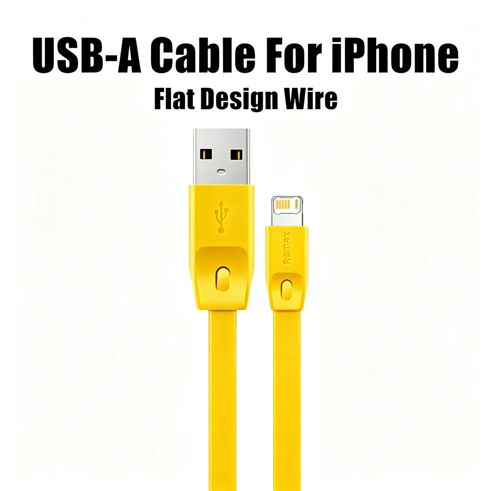 Flat Wire Design USB-A Fast Charging Cable For iPhone 6S 7 8 14 Plus X XR XS Max 11 12 13 Mini 14 Pro Max SE 2020 USB Data Cable