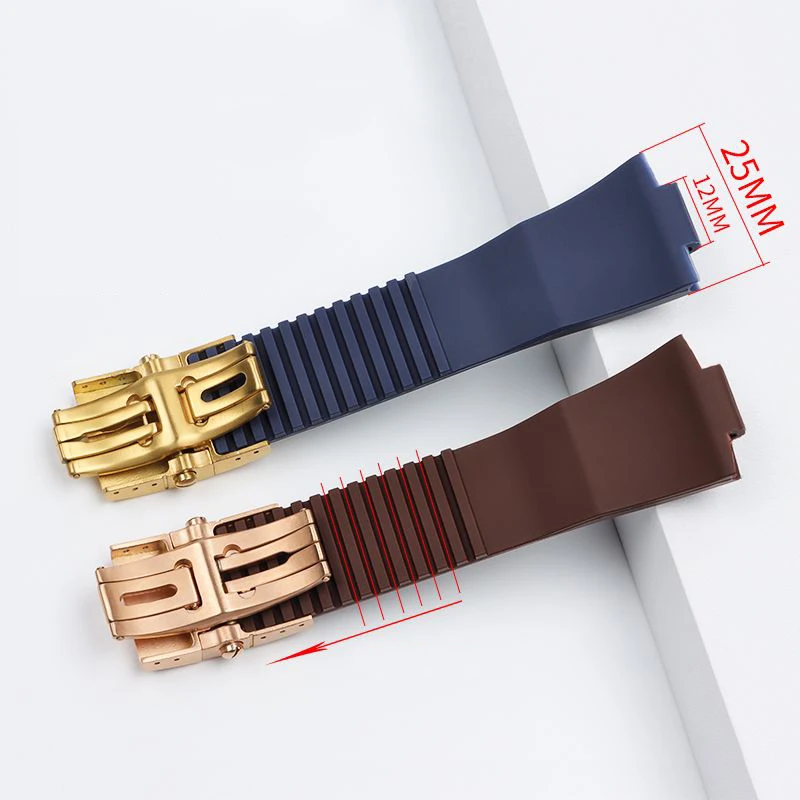 25MM*12MM Waterproof Silicone Rubber Watch Strap Black Brown Blue Watch Band for Ulysse Nardin Marine Diver Watchbands