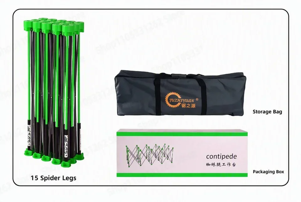 Heavy Duty Spider Workbench 3500kg Max, Folding Stand Bag, Quick Setup No Tool, Woodworking Garage Support 4 6 8 10 12 15 Legs