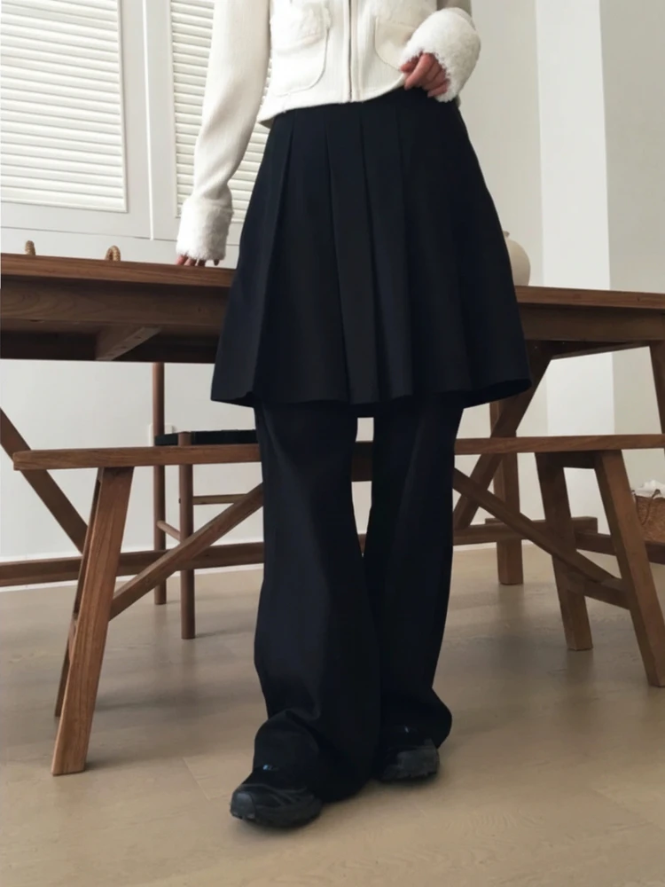 الرجعية اليابانية Sle مطوي تنورة وهمية قطعتين فضفاض سراويل تقليدية عالية الخصر بنطال ذو قصة أرجل واسعة السيدات عادية Faion