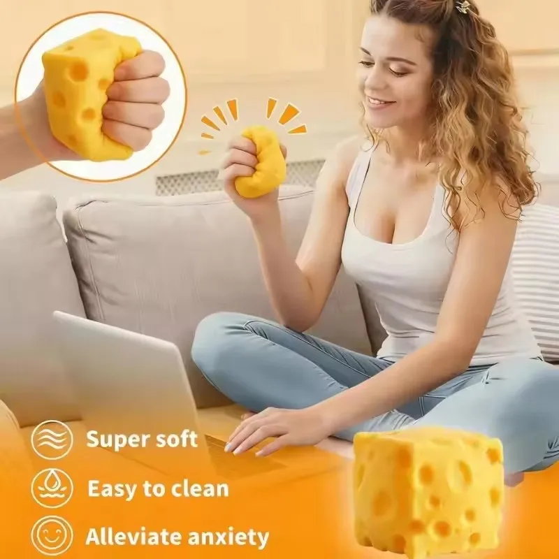 Jouet Squishy en forme de fromage simulé, doux, mignon, à récupération lente, anti-stress, ornement de décompression pour le bureau, cadeau pour adultes