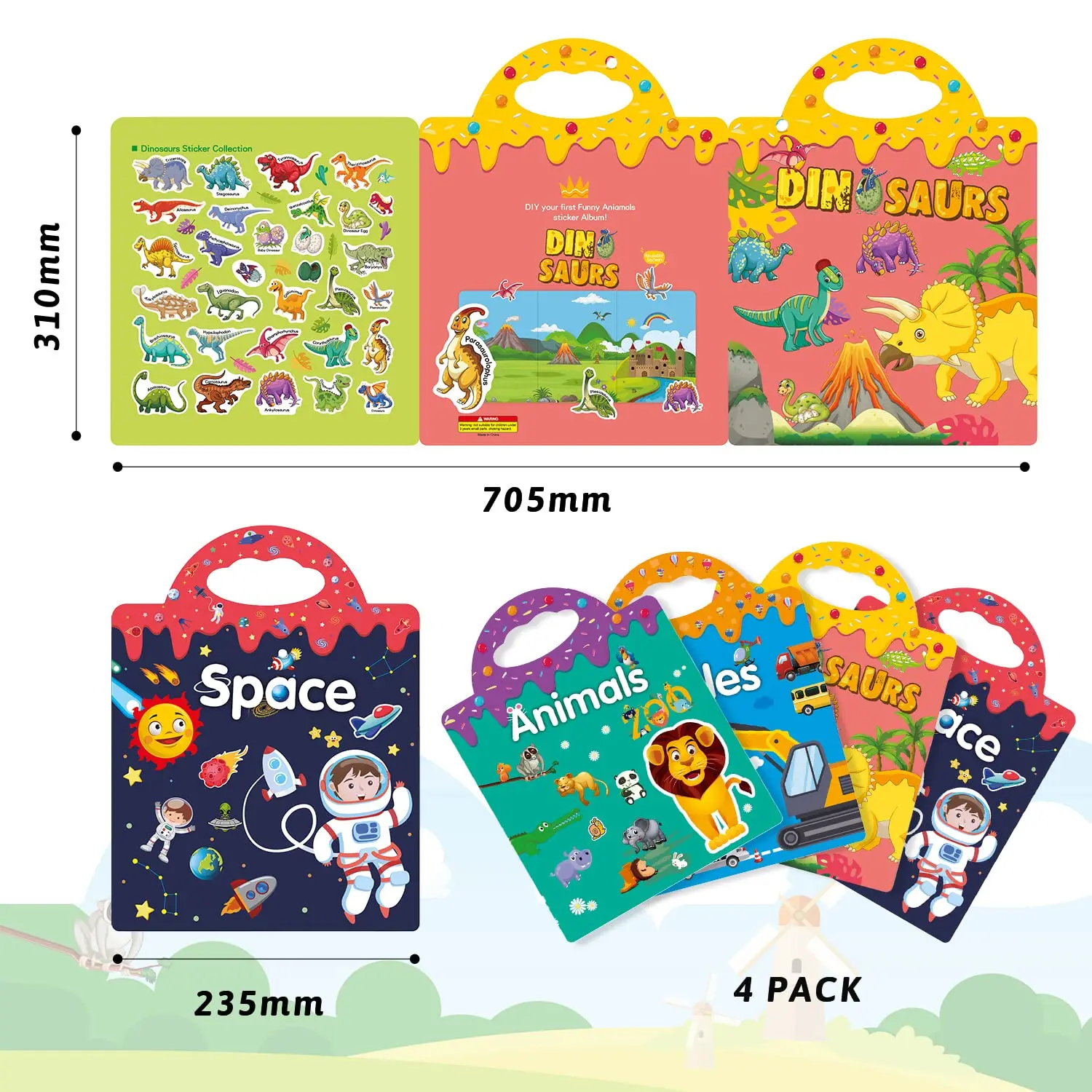 Reusable Sticker Book 4 Sets Sticker Pads Removable Stickers for Kids Fashion Activity Creative Sticker Story Books for Toddlers