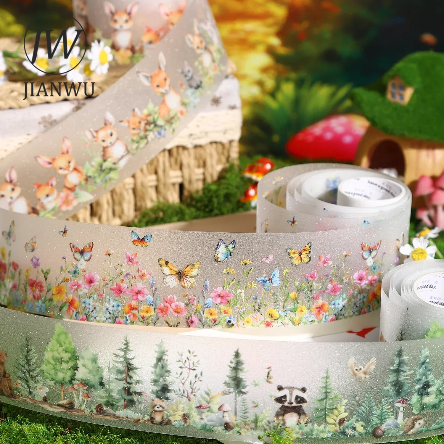 JIANWU 60mm*200cm Animal World Series Vintage Flower Butterfly Material Collage PET Tape Creative DIY Journal Stationery