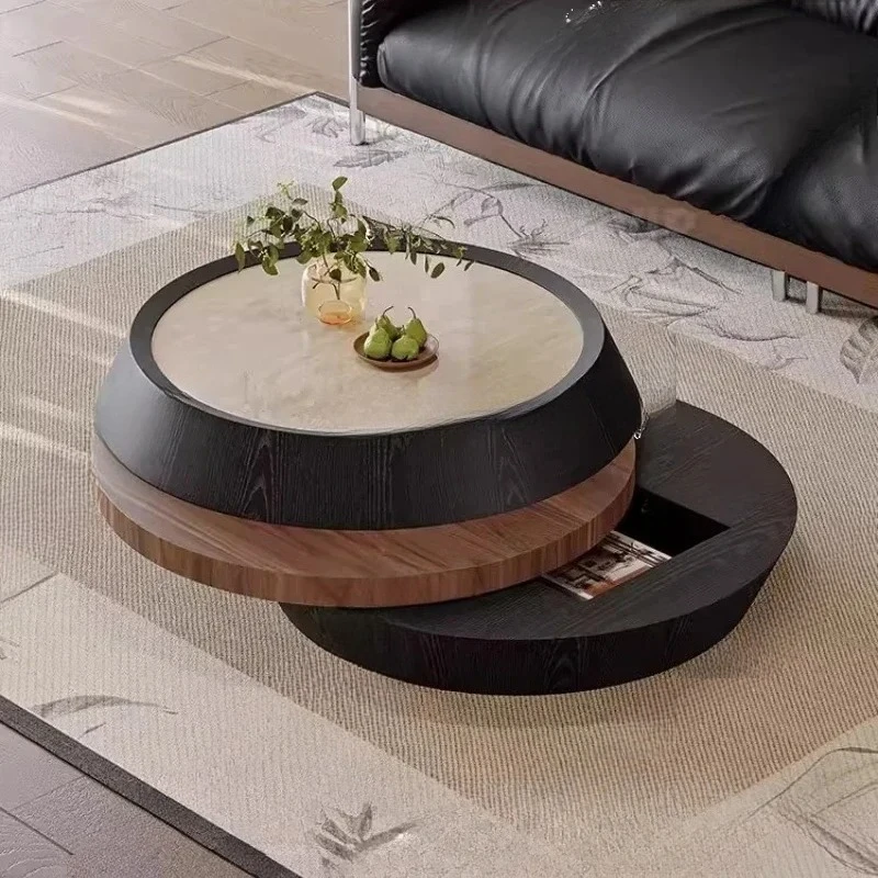 AA  light luxury rotatable simple modern small apartment rock slab round coffee table