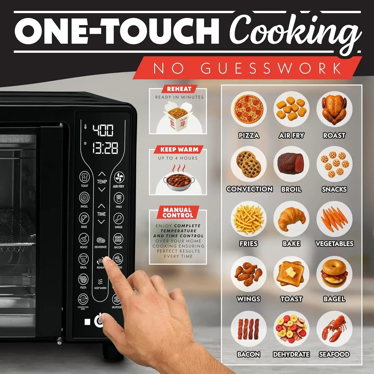 Gourmia French Door Air Fryer – 25 Qt Large Capacity Convection Oven, Fryforce 360°, Digital Display with 17 Cooking Presets