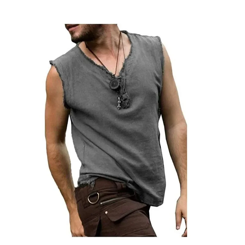 Camisa Medieval Retro para hombre, Túnica vikinga pirata, camiseta Vintage informal sin mangas, caballero renacentista, disfraz de Cosplay Nórdico