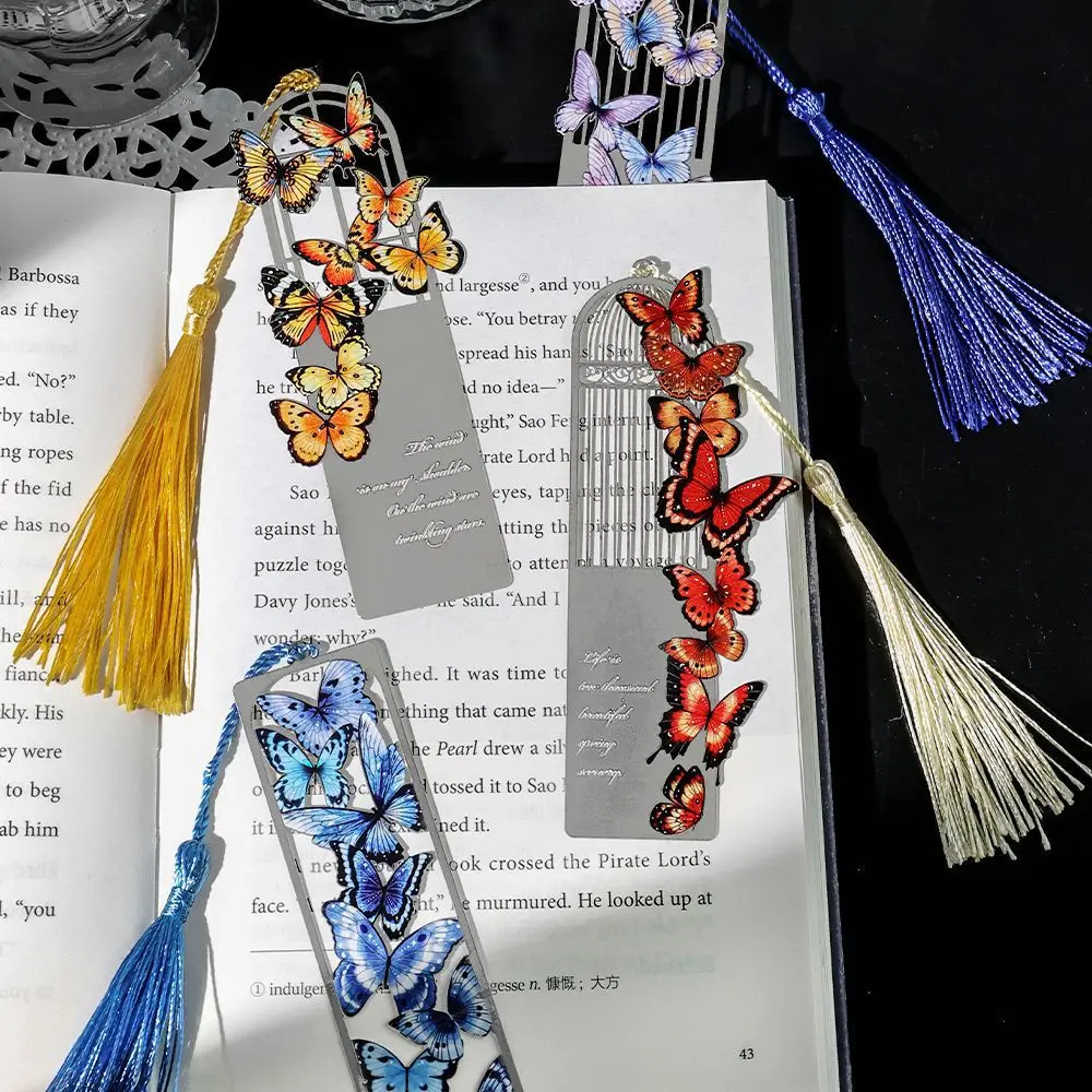 1PC Metal Bookmark Butterfly Reading Mark Book Clip Hollow With Tassel Bookmark Paper Clip Sign Back To School Stationery Gifts