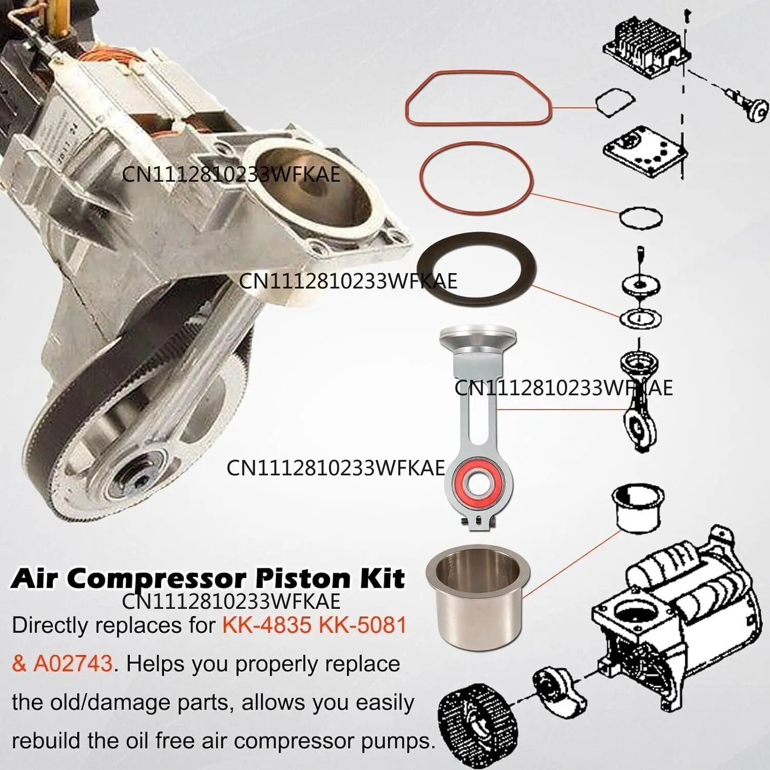 KK-4835 KK-5081 A02743 Compressor Piston Kit AC-0102 AC-0051