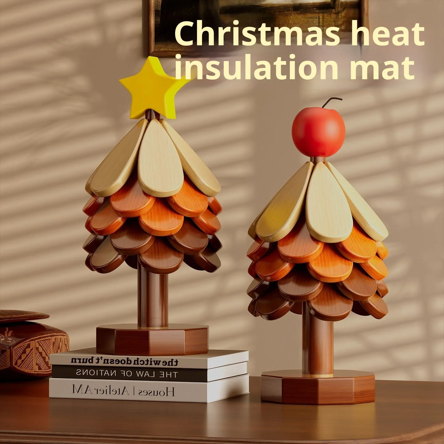 

Christmas Tree Coaster Set, Wooden Heat Resistant Trivet for Hot Pots & Pans, Holiday Table Placemat Decor,Kitchen Insulator Pad