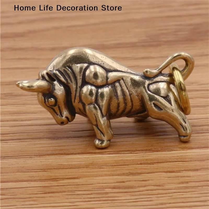 【TG】Mini Retro Brass Wall Street Bull Statue Sculpture Hand Toy Gift Keychain Ornament Home Office Desk Decorative Business Gift