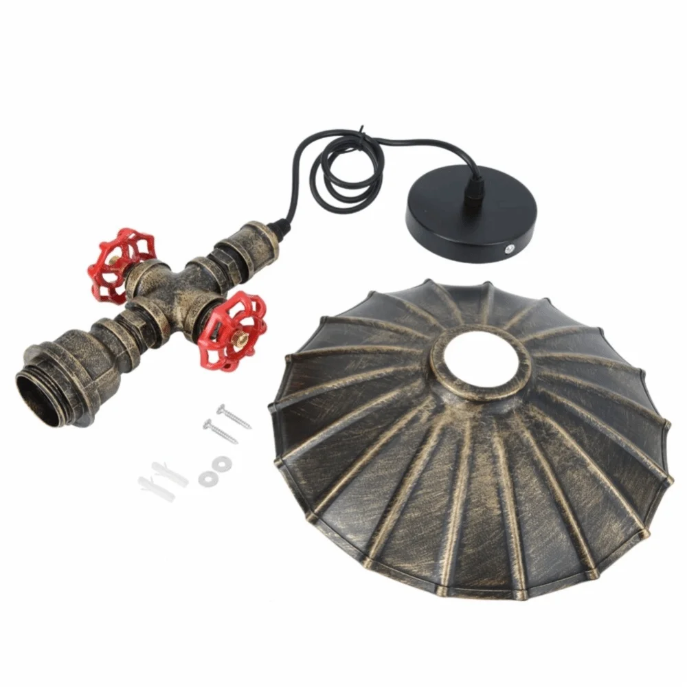 E26 E27 Base Pipe Pendant Light 110-220V Red Valve Design Ceiling Chandelier Lamp Bulbs Not Included Iron Material
