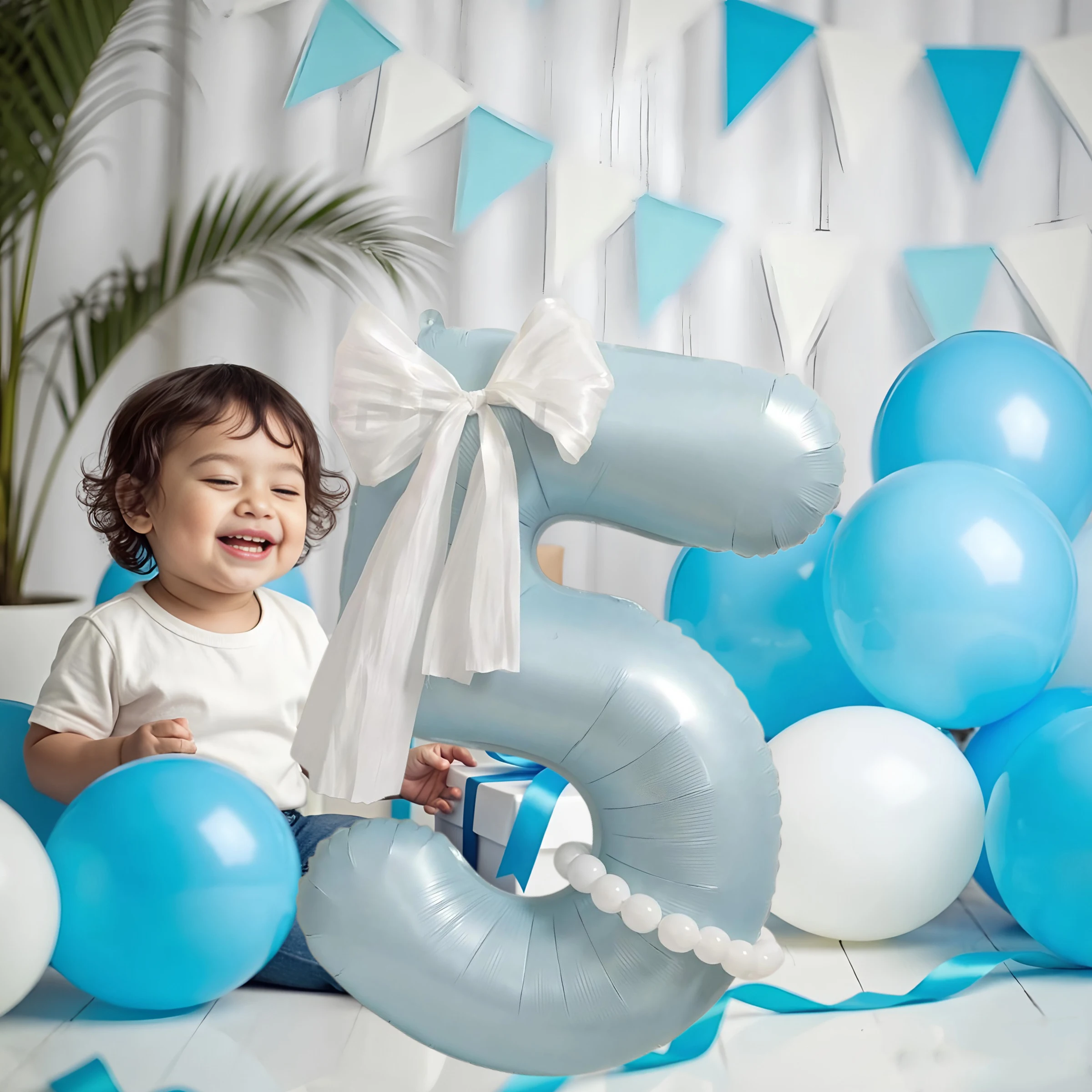 40 Zoll matte hellblaue Luftballons mit großer Zahl 0-9 mit übergroßer Schleife, Perlen-Design, Geburtstag, Alter, Foto-Requisiten, Party-Dekorationen – Detail 2