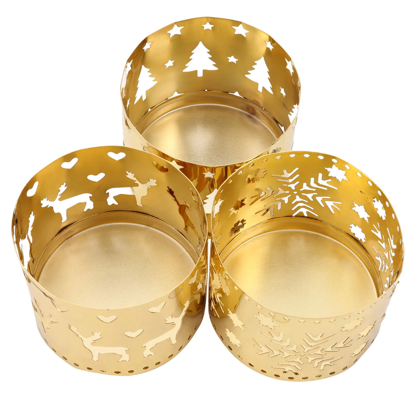 

3Pcs Christmas Hollow Iron Holders Desktop Tea Light Stand Tabletop Wedding Party Decoration Desktop Holder