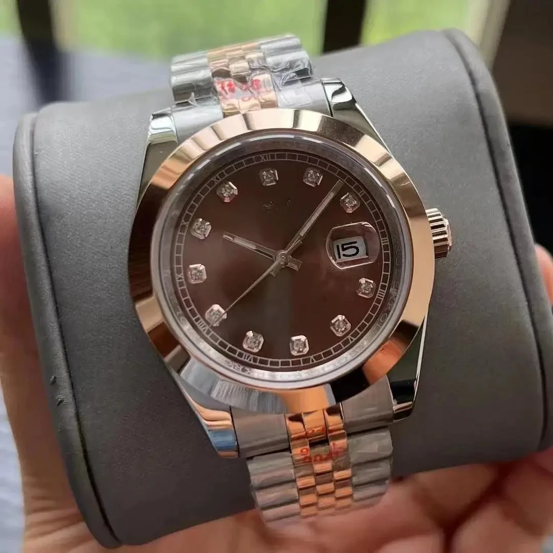 ساعة يد ميكانيكية أوتوماتيكية فاخرة للرجال والنساء من الفولاذ المقاوم للصدأ بتقويم ذهبي وردي وأسود وأبيض 36 ملم و41 ملم