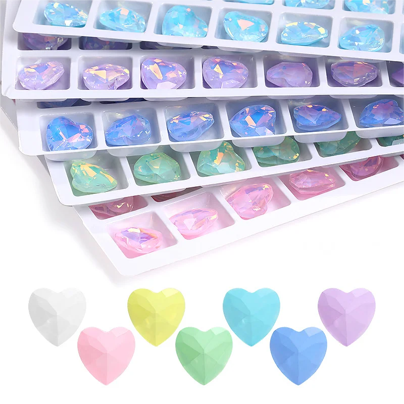 10mm 12mm 14mm Heart Shape Mocha Opal Pointback Crystal Glass Rhinestones for Clothing Nail Art Hair Accessories DIY