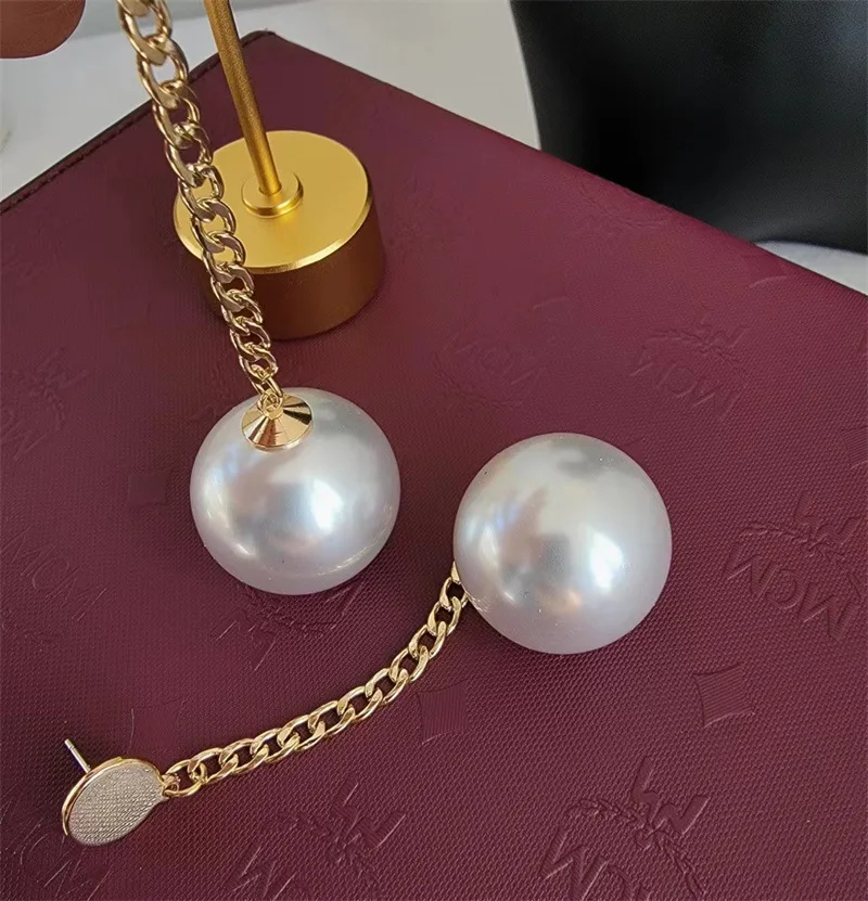 European and American Exaggerated  Large Pearl Long Chain Earrings