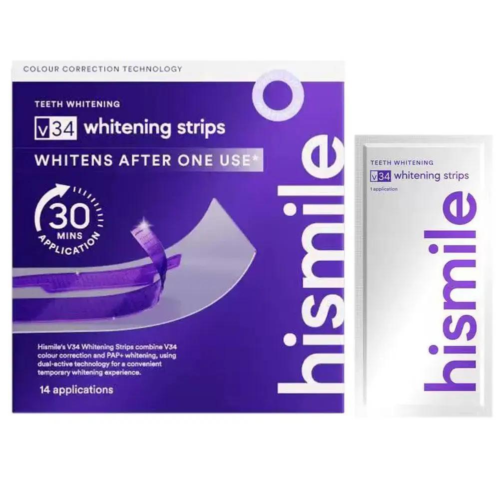 V34 Purple Teeth Whitening Strips Remove Plaque Stains Brighten Teeth Reduce Sensitivity 30 Mins Quick Dental Oral Care Stickers
