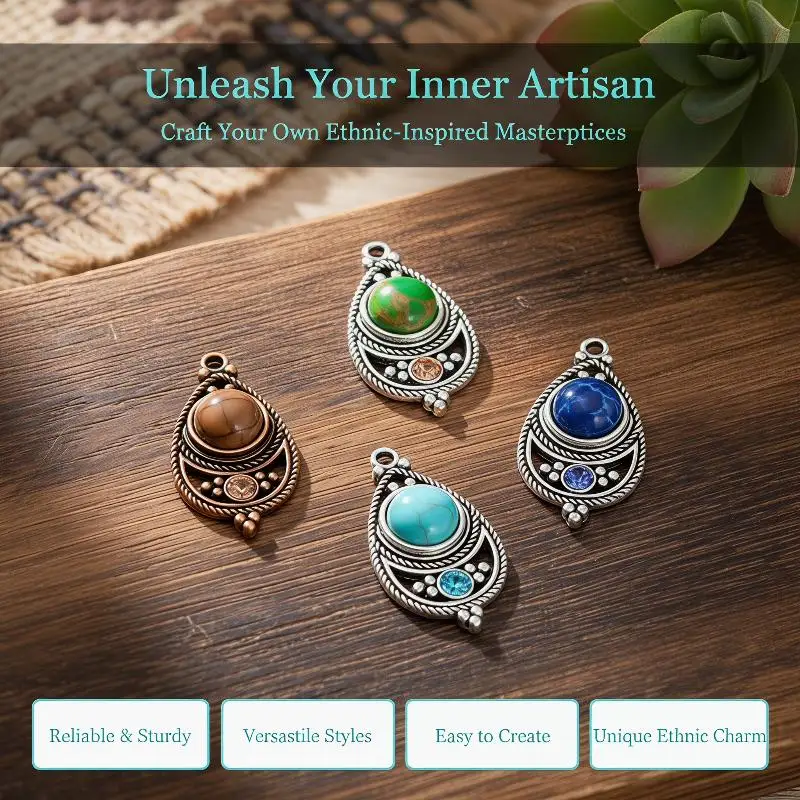 2 Stück Vintage Ethno-Bohemia Steinbesetzte Anhänger für Damen Ohrringe Halsketten Charms für DIY Schmuckherstellung Zubehör – Detail 7