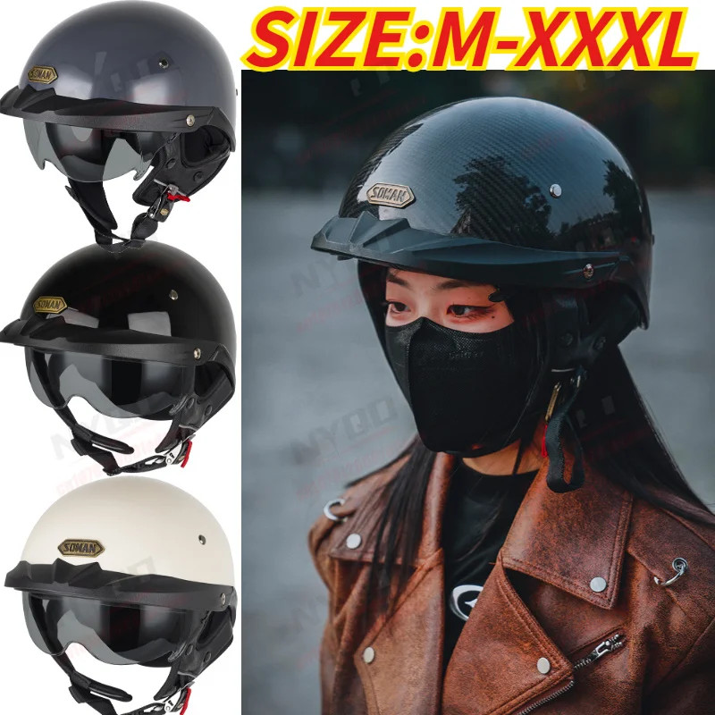 

Retro Men Half Face Motorcycle Helmet, Vintage Summer Motorbike Chopper Helmet, Big Size DOT Approved for Outdoor Riding
