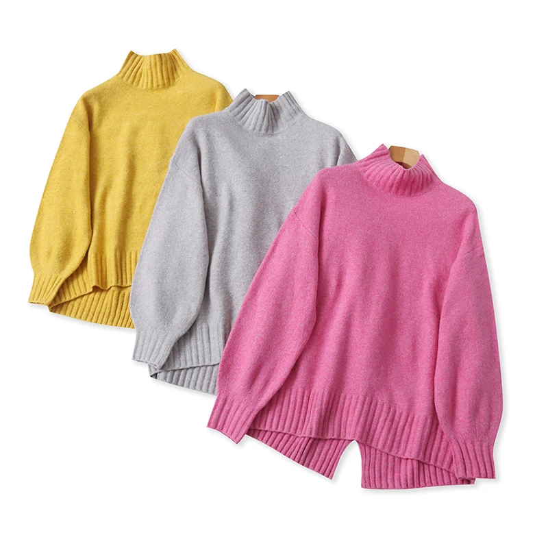 

Женский повседневный трикотаж с воротником-стойкой, свободный утягивающий универсальный мягкий трикотаж с разрезом Ba Long Sve, термостойкий рукав, осень-зима