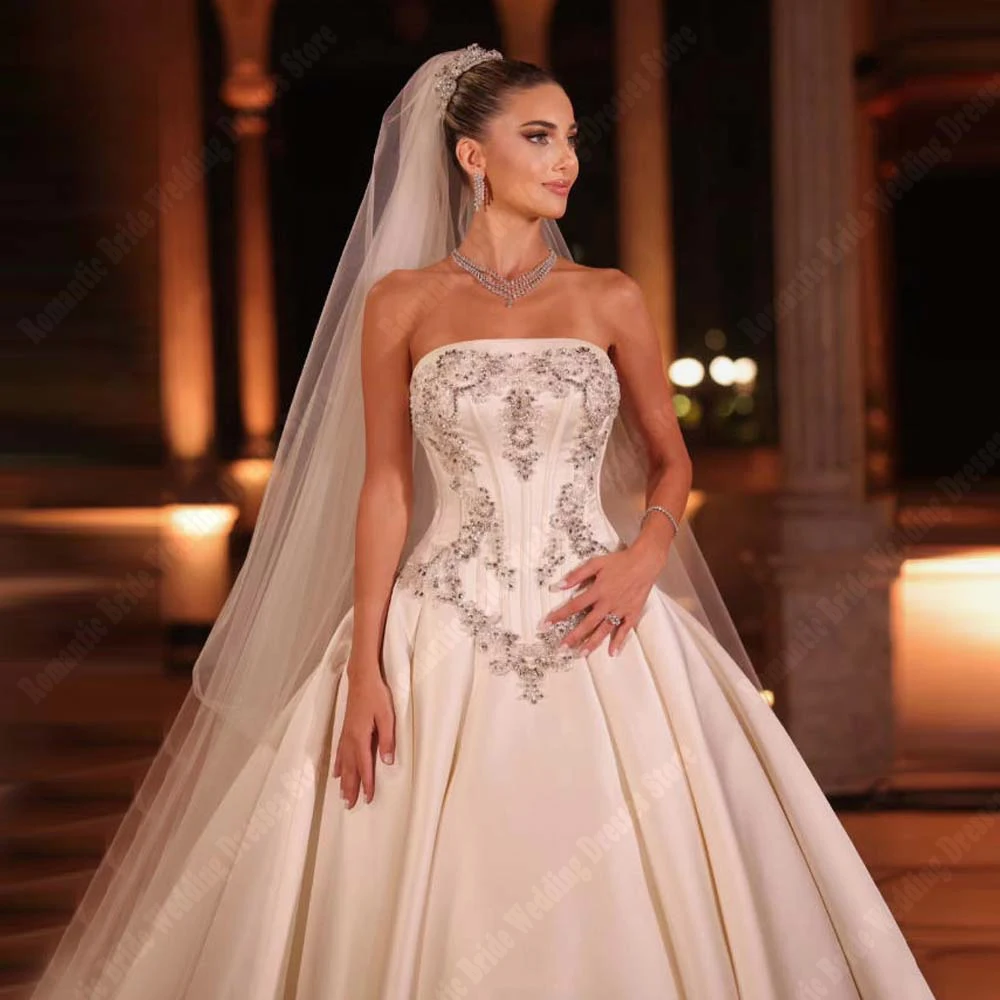 فساتين زفاف نسائية أنيقة رائعة ساحرة على شكل حرف a دانتيل مطبوعة زي العرائس الأميرة الكرة Vestidos De Novias مخصصة #1