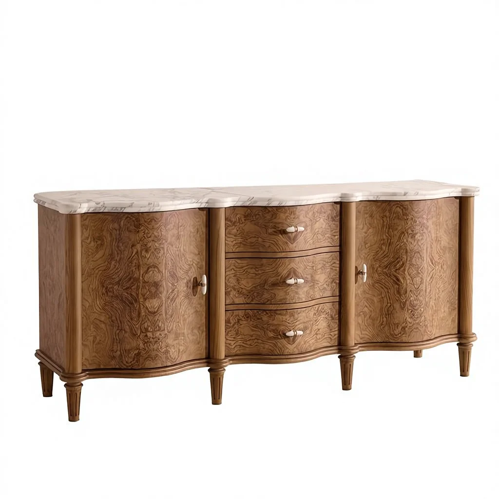 

wr-American Style Retro Solid Wood Sideboard French Vintage Style Bedroom Dresser Living Room Storage Cabinet 3 Drawers Cabinet!