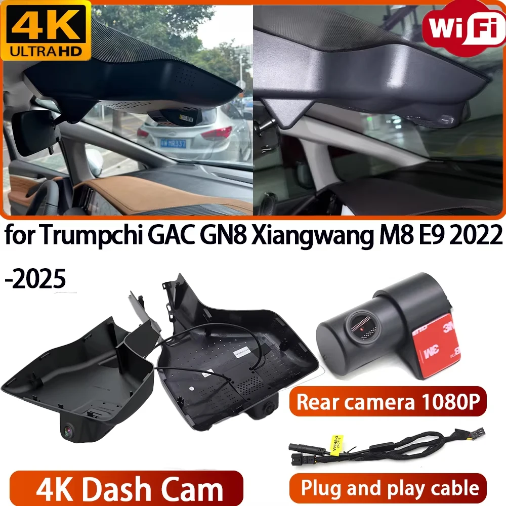 for Trumpchi GAC GN8 Xiangwang M8 E9 2022-2025 Video Recorder 2160P 4K DVR Dash Cam Wifi Camera 170° Wide Angle Loop Recording