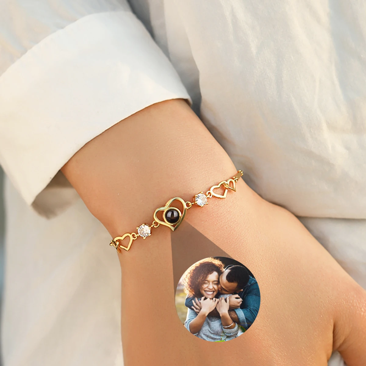 

Customized Photo Bracelet For Women Men Heart Shape Charm Projection Bracelet Personalized Couple Valentine's Day Gift Jewelry