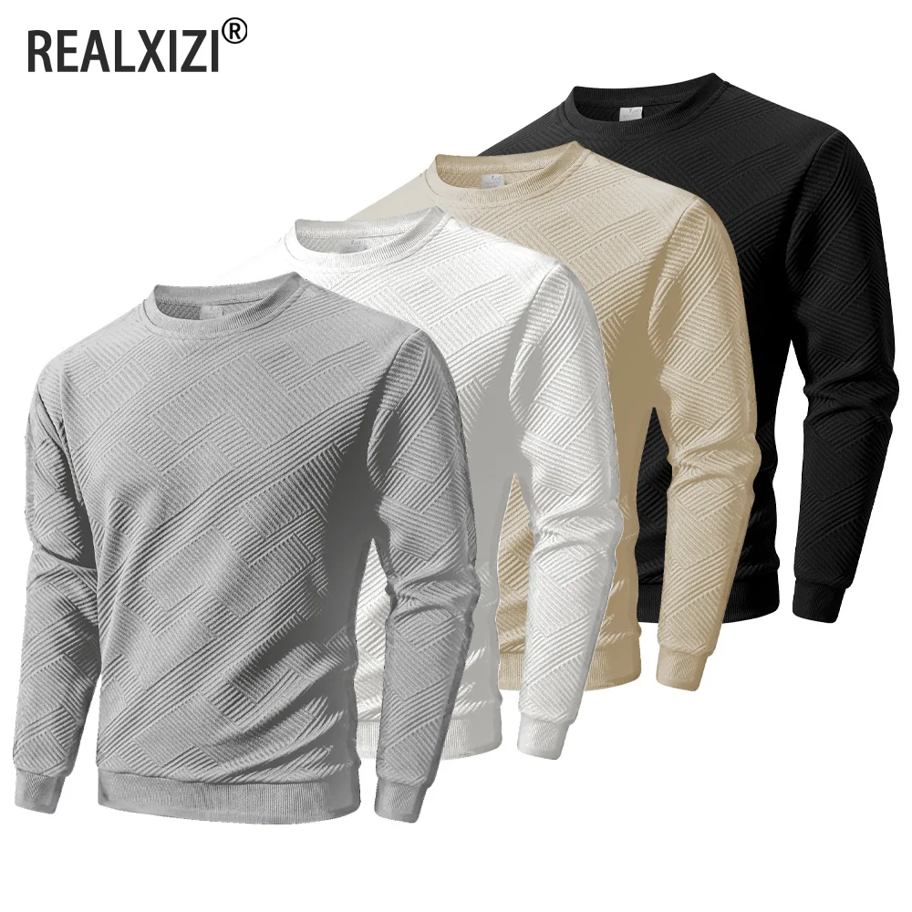 Sudaderas con cuello redondo para hombre, Jersey básico cálido para exteriores, suéter informal sin capucha, ropa deportiva para hombre, Tops, primavera y otoño