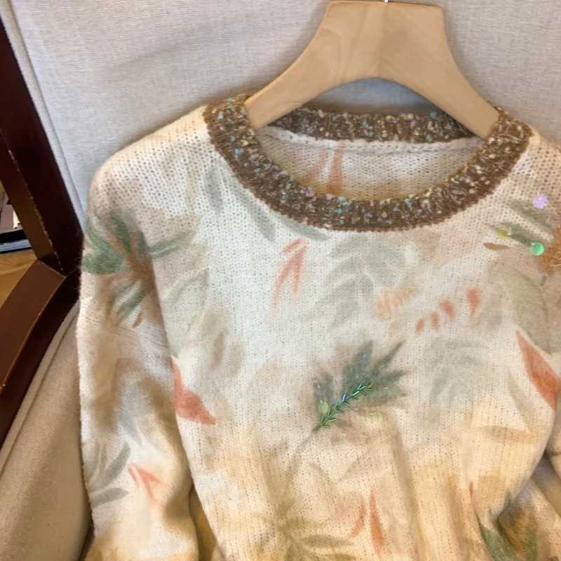 

Свитера Джемперы Пуловеры Женские большие топы-стойки Fair Isle Design Спортивная леопардовая уличная одежда Топы для выступлений Спорт