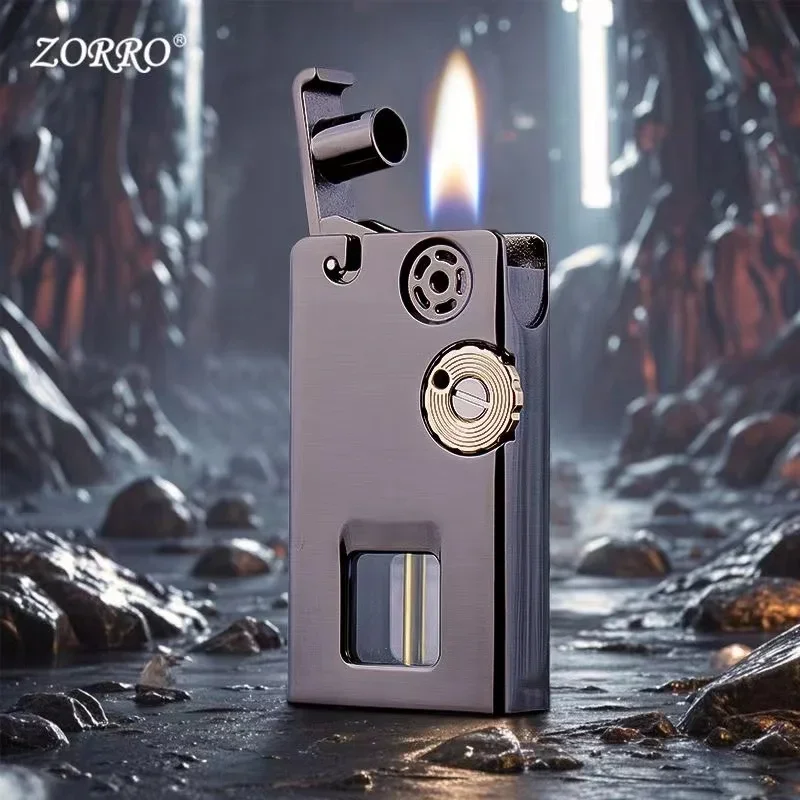 ZORRO One Click Launch Ignition Windproof Open Fire Kerosene Lighter Two Ignition Methods Backup Matchstick Large Oil Tank Gifts