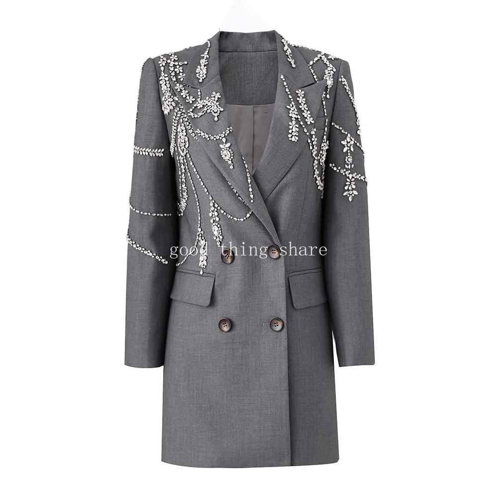 

for Women Occasional Wear Clothing Eye-Catching Design Luxury Shining Rhinestone Beading Notched Blazer Party Dress