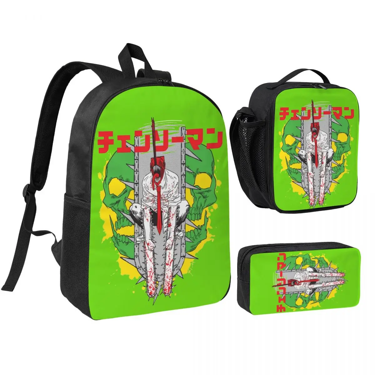 Denji Anime Cartoon Manga 3pecs/set Backpack for Student Chainsaw Man Laptop Shoulder Bag Lunch bag Pencil Case