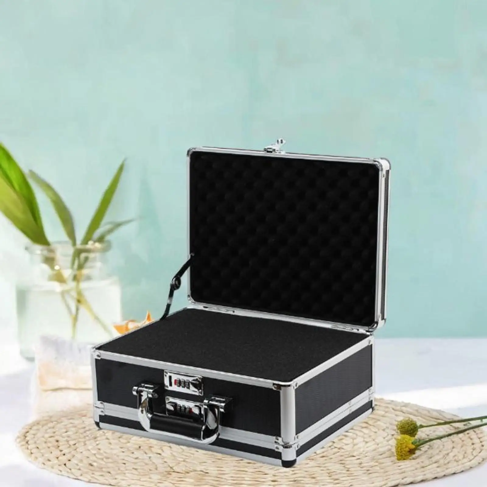 

Aluminum Alloy Case Password Lock Box with Sponge Lining Portable Handle Portable Carrying Case Secure Box for Office RV Travel
