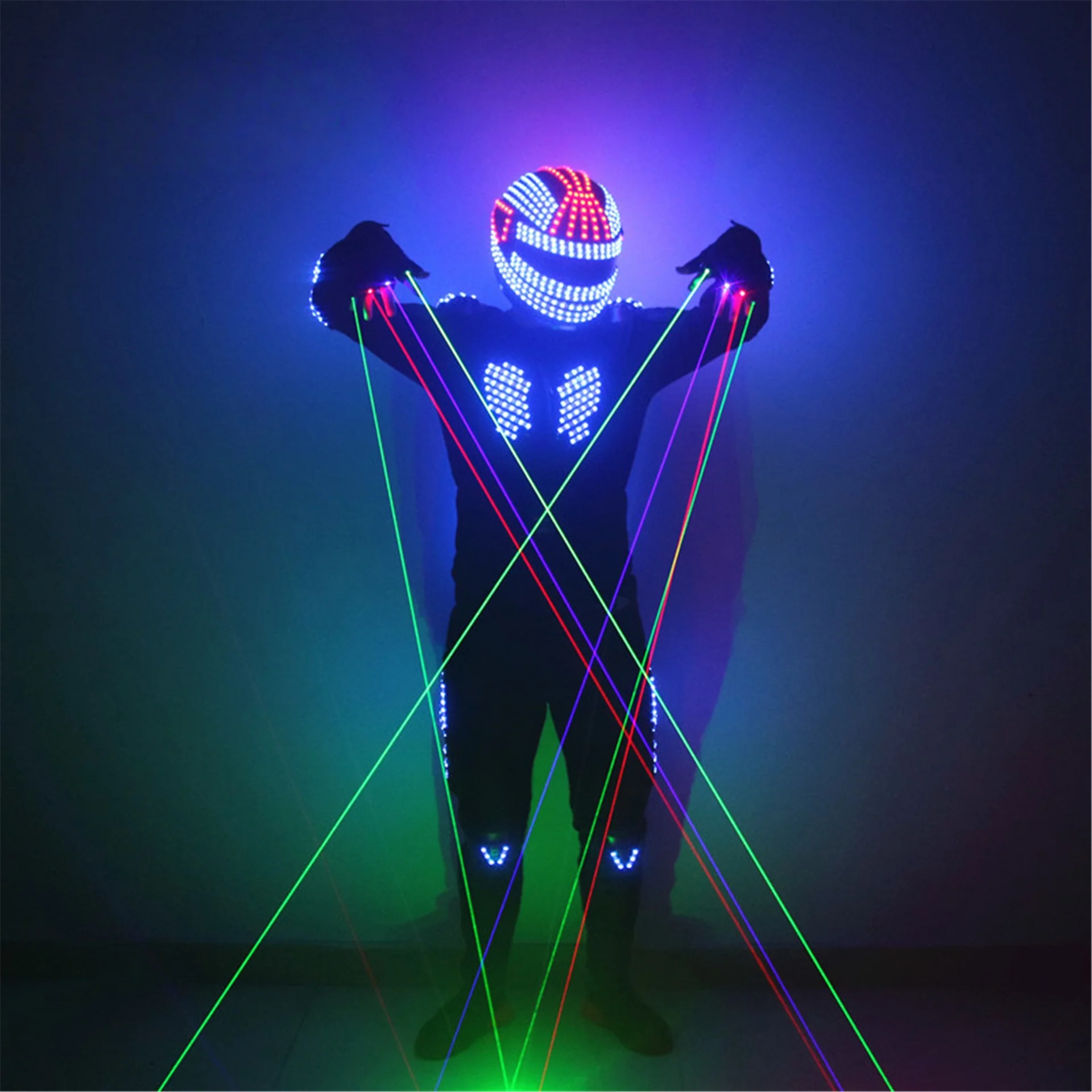 

Светодиодный костюм робота для мужчин, светящаяся RGB-куртка, костюм для танцоров, лазерные перчатки, для вечеринок в ночных клубах