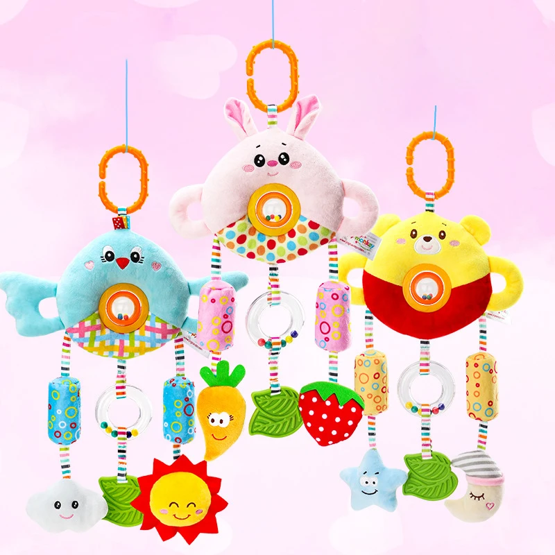 Sensory Stroller Hanging Rattles for Baby Soft Newborn Plush Animals Bed Bell Dolls Babies Development Handle Toys Toddlers Gift