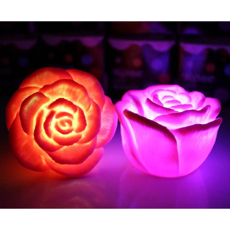 رومانسية LED العائمة روز زهرة شمعة ضوء الليل 7 ألوان تغيير ملون الزفاف الديكور غرفة نوم حزب ديكور داخلي #3