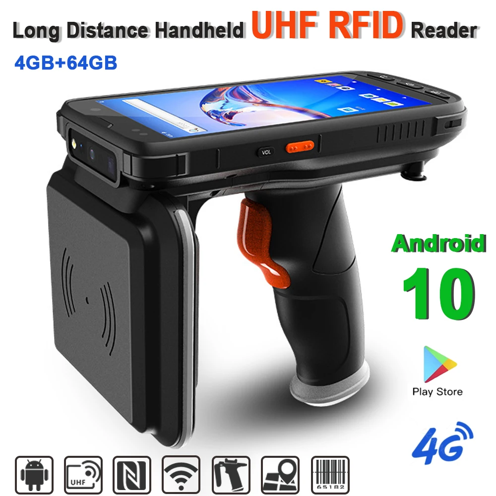 Android 10.0 Handheld UHF Scan Reader Rugged PDA Terminal 1D 2D Barcode Scanner WiFi 4G Bluetooth GPS PDA Inventory Management