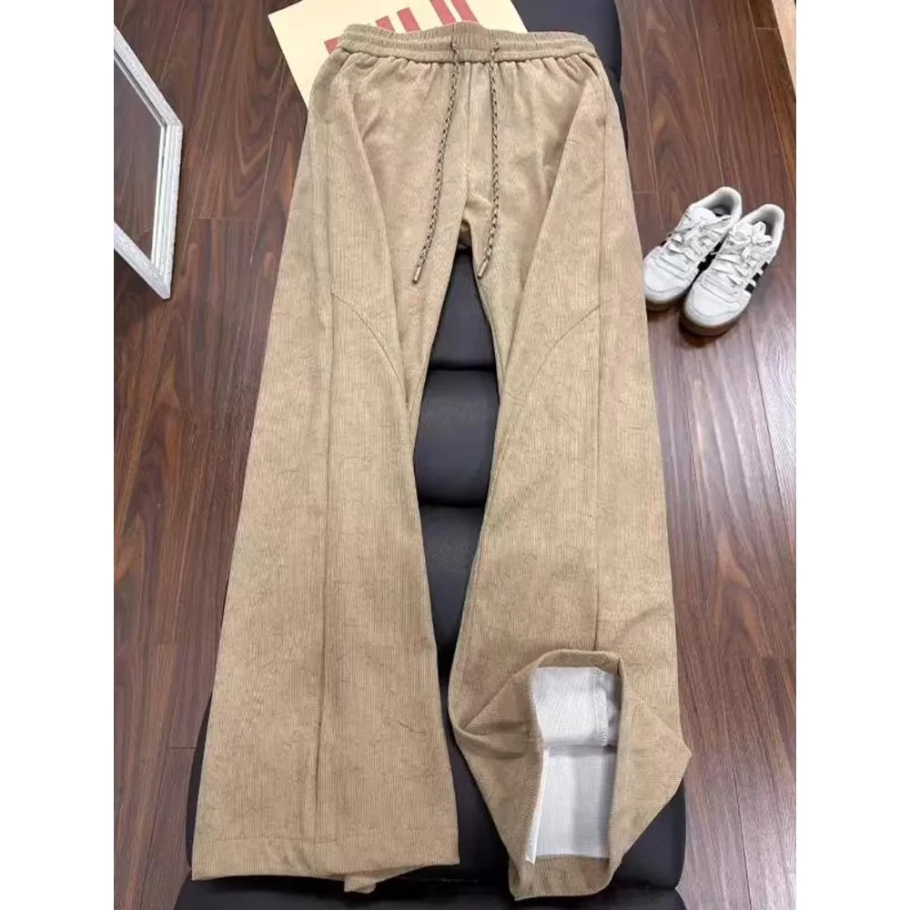 

Мужские повседневные брюки-клеш цвета хаки в американском винтажном стиле, весенние, для отдыха, износостойкие, прямого кроя, из полиэстера